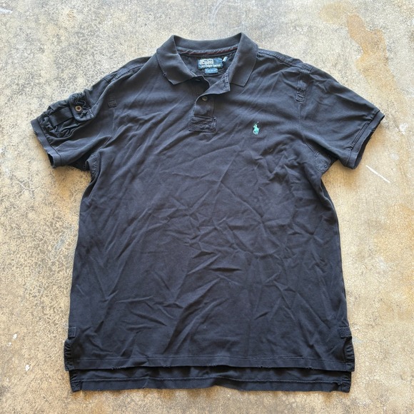 90s Polo Ralph Lauren Mens XL Custom Fit Black Green Logo Polo Shirt - Picture 1 of 4